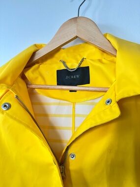 J Crew Yellow Rain Jacket LP Petite Hooded Waterproof Coat Bright Preppy